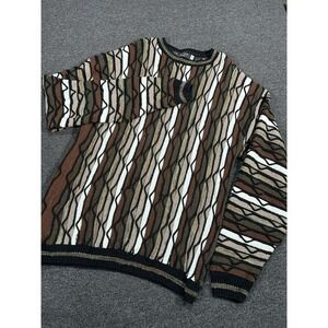 Protege‎ Sweater Men's 2XLT Brown White 3D Knit Textured Coogi Style USA Preppy